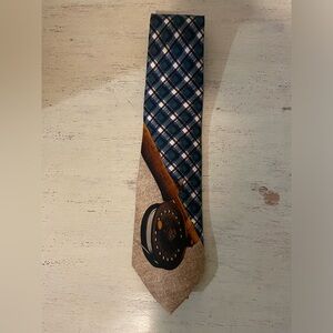 Polo Ralph Lauren Hand Made in USA Vintage Rare Plaid-Fly fishing Print Silk Tie